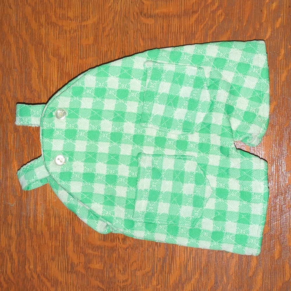 Vintage newborn double knit overalls with pockets green white check handmade